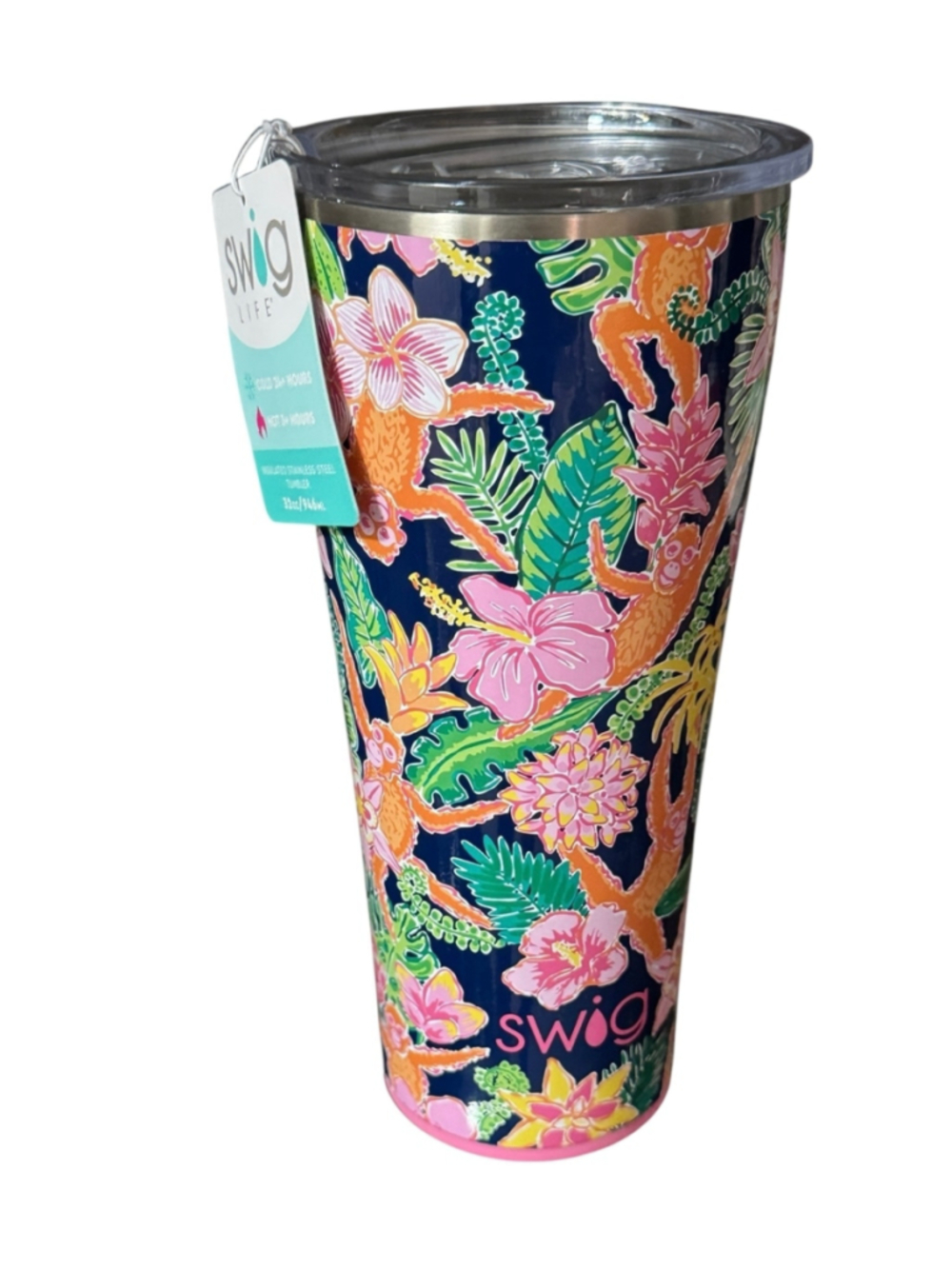 New Swig Life 32oz Insulated Tumbler Floral Monkey Print